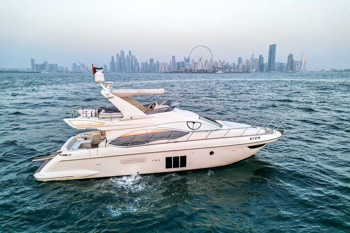 Experience the beauty of Dubai's skyline from your private luxury yacht. Sail past iconic landmarks while enjoying serene moments and unforgettable views on the water. Perfect for any occasion.